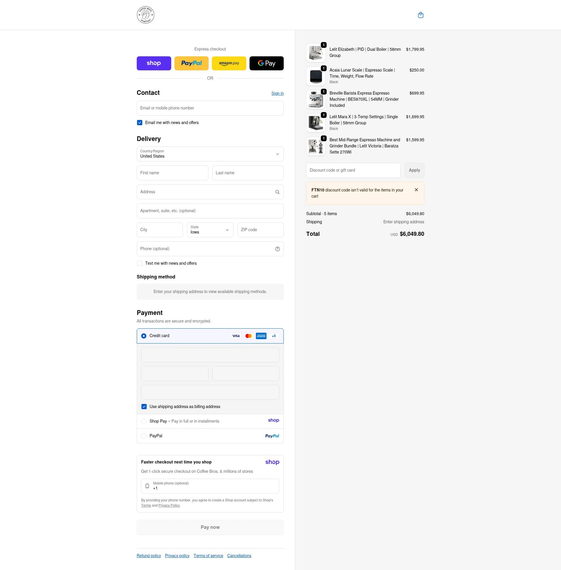 Coffee Bros. checkout page showing Coffee Bros. discount code box | Screenshot taken by SimplyCodes community member on Jan 11, 2026