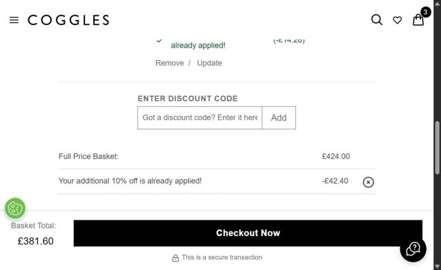 Coggles checkout page showing Coggles discount code box | Screenshot taken by SimplyCodes community member on Aug 22, 2025