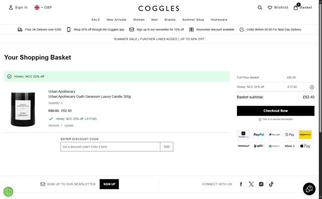 Coggles checkout page showing Coggles discount code box | Screenshot taken by SimplyCodes community member on Aug 11, 2025