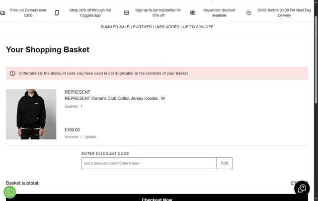 Coggles checkout page showing Coggles discount code box | Screenshot taken by SimplyCodes community member on Aug 11, 2025