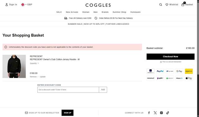Coggles checkout page showing Coggles discount code box | Screenshot taken by SimplyCodes community member on Sep 10, 2025