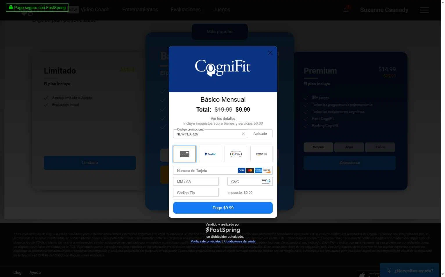 CogniFit checkout page showing CogniFit promo code box | Screenshot taken by SimplyCodes community member on Jan 5, 2026