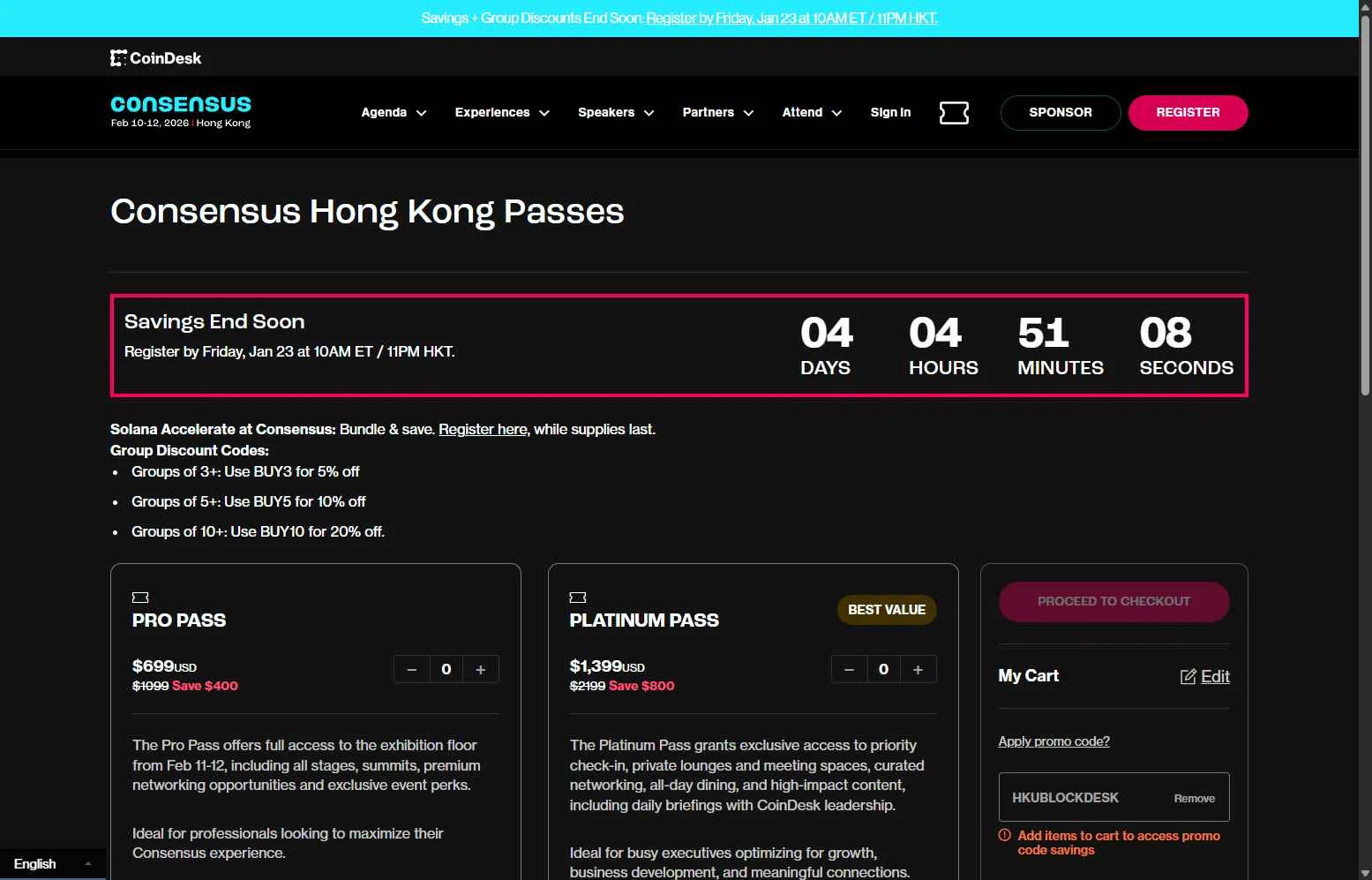 CoinDesk checkout page showing CoinDesk promo code box | Screenshot taken by SimplyCodes community member on Jan 19, 2026