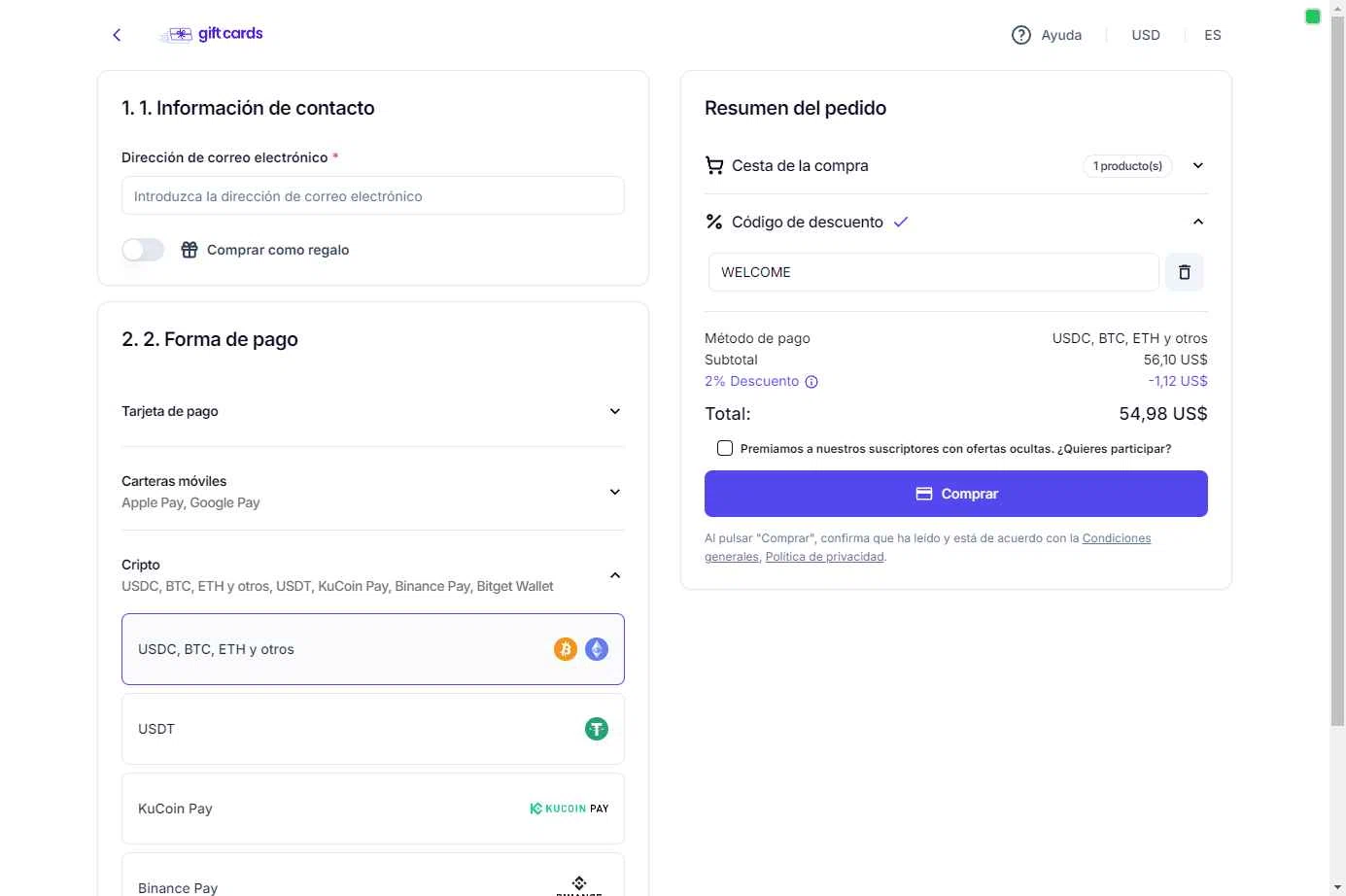Coingate checkout page showing Coingate promo code box | Screenshot taken by SimplyCodes community member on Feb 4, 2026