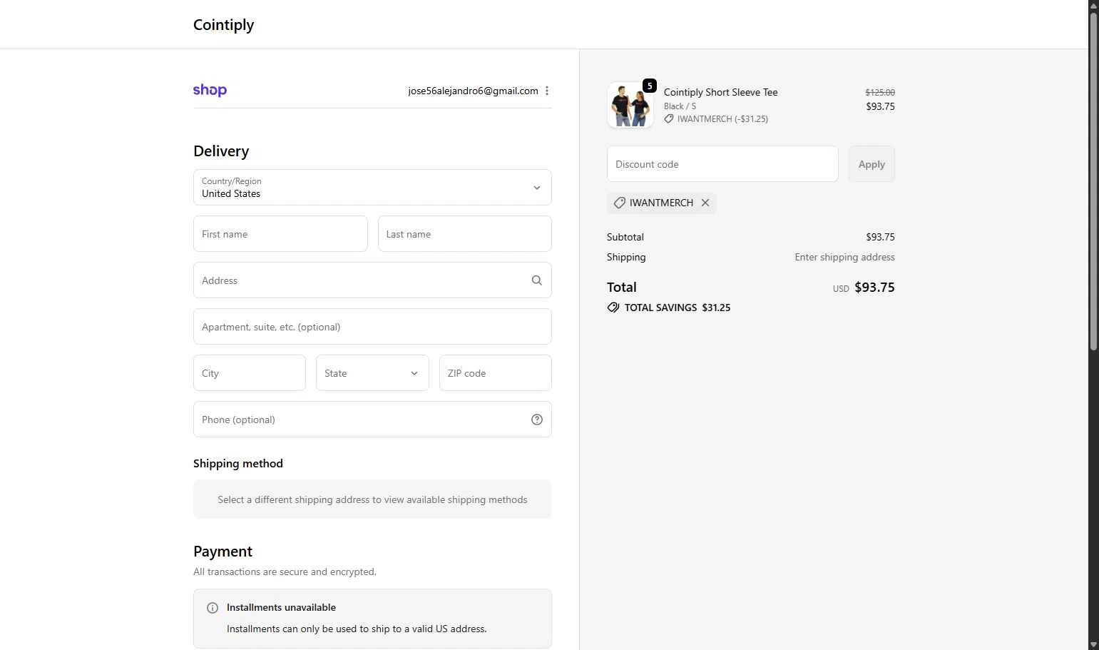 Cointiply checkout page showing Cointiply promo code box | Screenshot taken by SimplyCodes community member on Dec 2, 2025