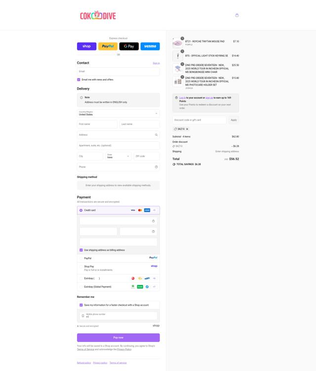 Cokodive checkout page showing Cokodive discount code box | Screenshot taken by SimplyCodes community member on Sep 15, 2025