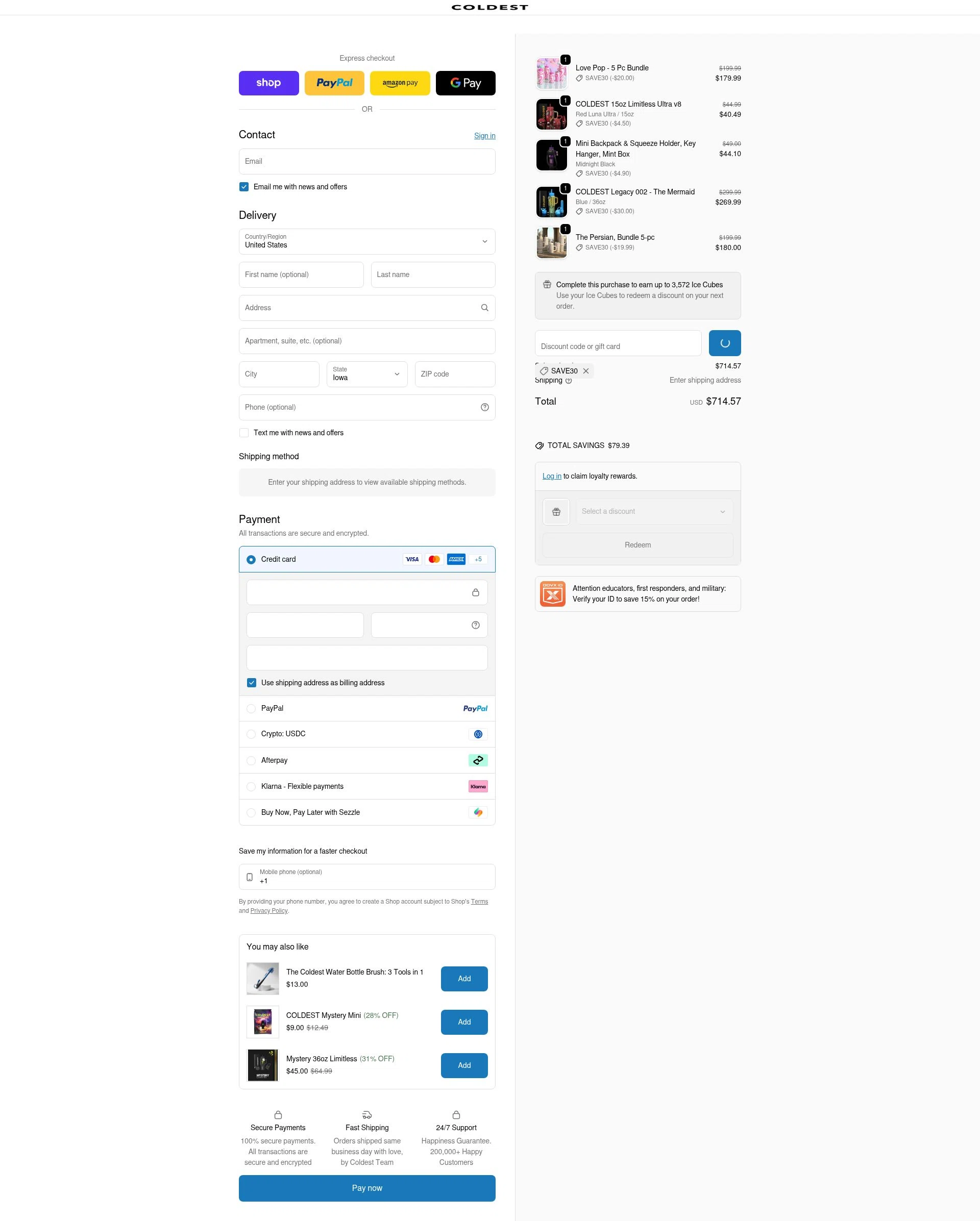 Coldest checkout page showing Coldest discount code box | Screenshot taken by SimplyCodes community member on Feb 6, 2026