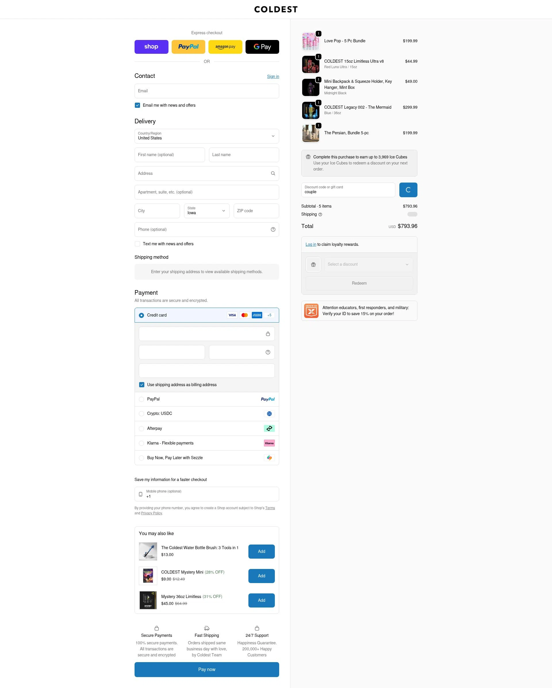 Coldest checkout page showing Coldest discount code box | Screenshot taken by SimplyCodes community member on Feb 6, 2026