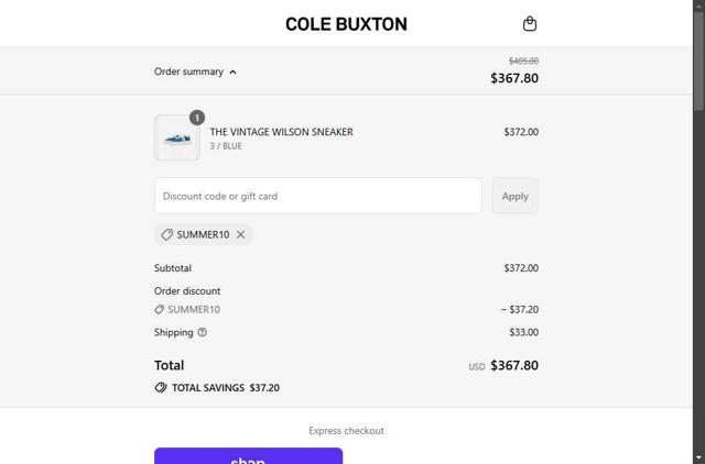 Cole Buxton checkout page showing Cole Buxton discount code box | Screenshot taken by SimplyCodes community member on Sep 6, 2025