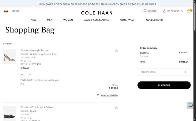 Cole Haan checkout page showing Cole Haan promo code box | Screenshot taken by SimplyCodes community member on Jul 29, 2025