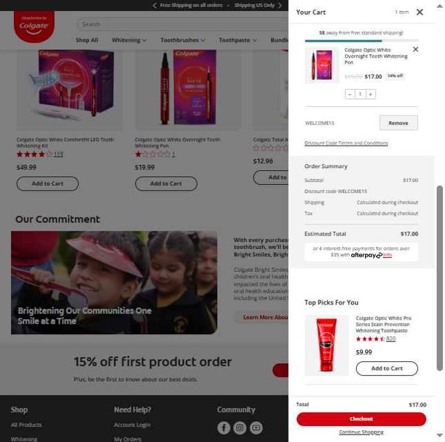 Colgate checkout page showing Colgate discount code box | Screenshot taken by SimplyCodes community member on May 30, 2025
