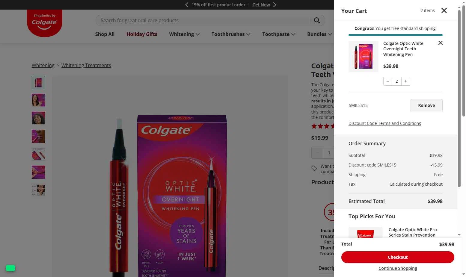 Colgate checkout page showing Colgate discount code box | Screenshot taken by SimplyCodes community member on Jan 7, 2026