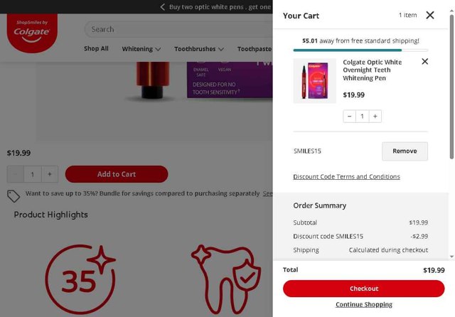 Colgate checkout page showing Colgate discount code box | Screenshot taken by SimplyCodes community member on Aug 27, 2025
