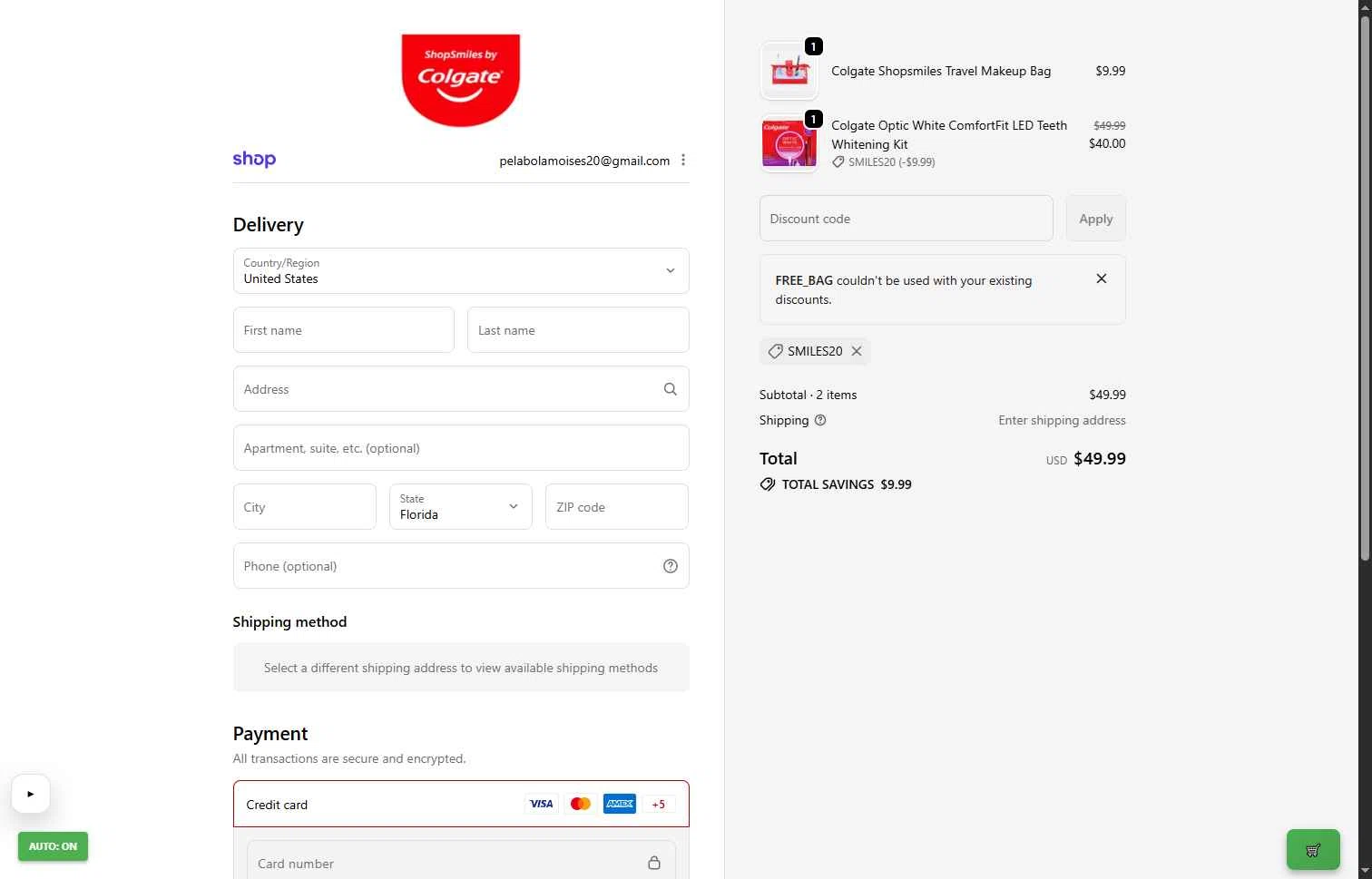 Colgate checkout page showing Colgate discount code box | Screenshot taken by SimplyCodes community member on Feb 5, 2026