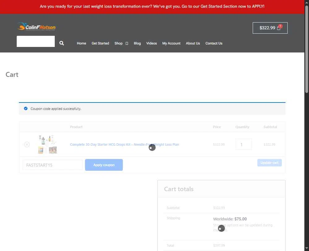 Colin F. Watson checkout page showing Colin F. Watson coupon code box | Screenshot taken by SimplyCodes community member on Oct 28, 2025