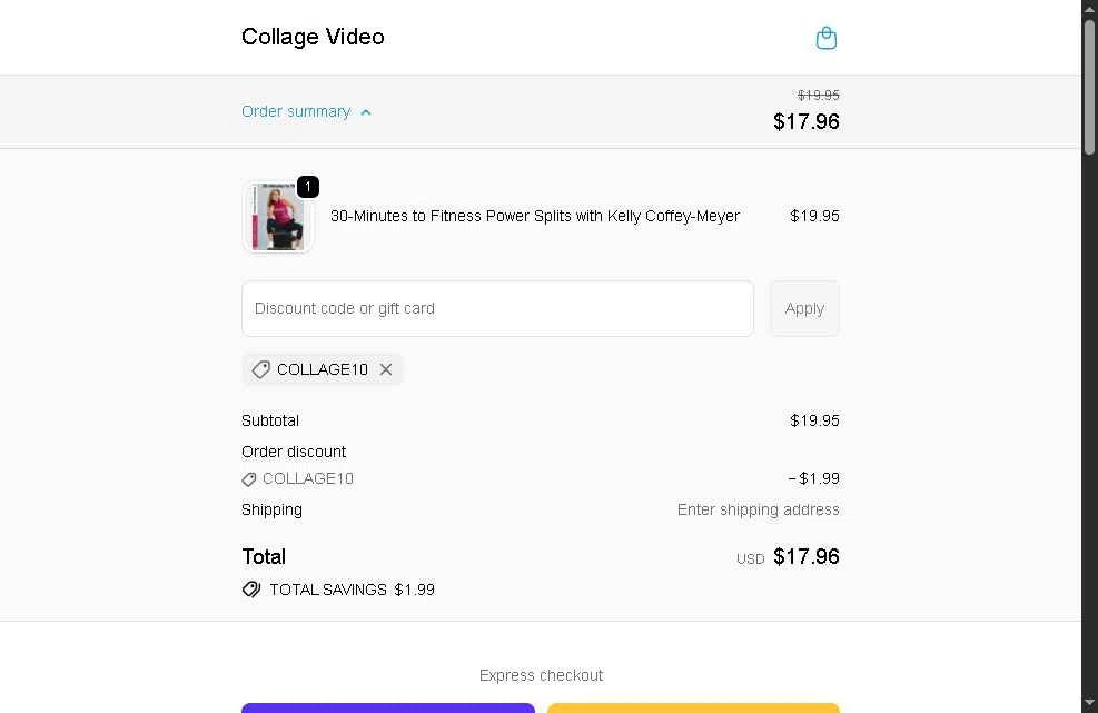 Collage Video checkout page showing Collage Video promo code box | Screenshot taken by SimplyCodes community member on Dec 29, 2025