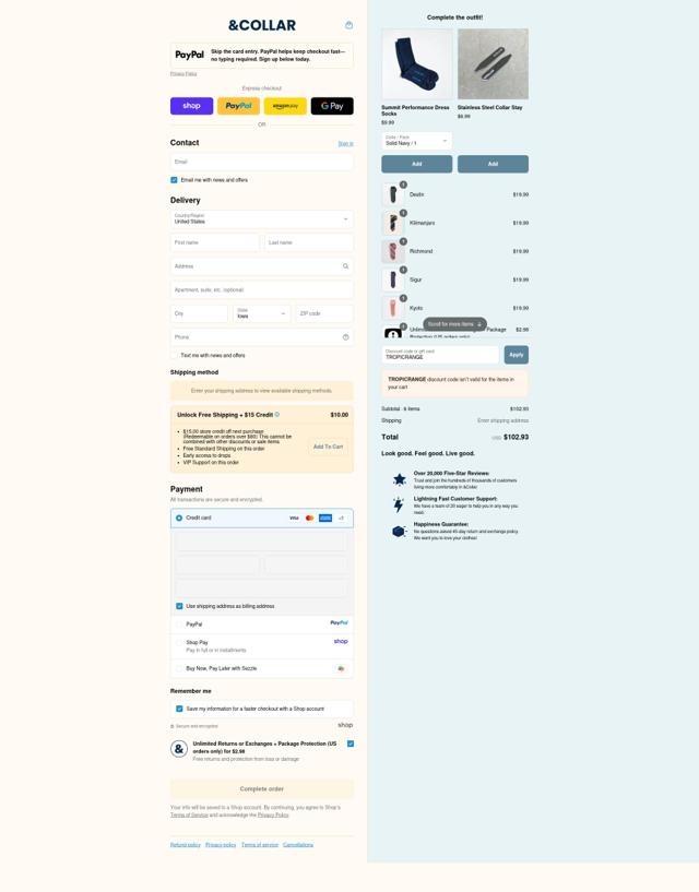 &Collar checkout page showing &Collar discount code box | Screenshot taken by SimplyCodes community member on Sep 15, 2025