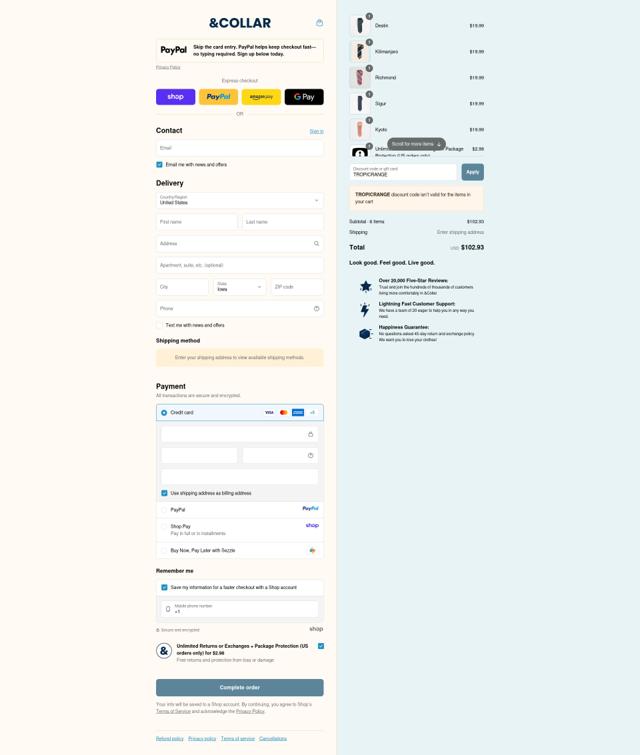 &Collar checkout page showing &Collar discount code box | Screenshot taken by SimplyCodes community member on Sep 10, 2025