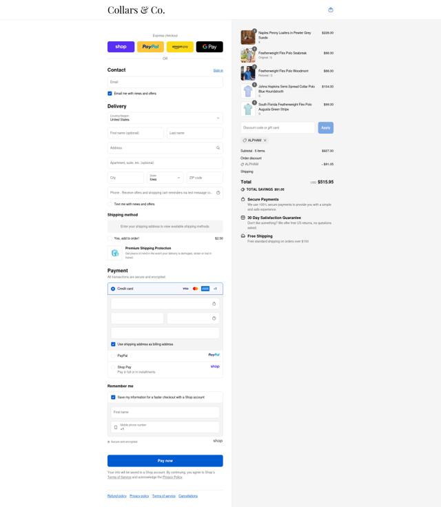 Collars & Co. checkout page showing Collars & Co. discount code box | Screenshot taken by SimplyCodes community member on Sep 11, 2025