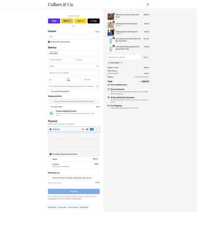 Collars & Co. checkout page showing Collars & Co. discount code box | Screenshot taken by SimplyCodes community member on Sep 11, 2025