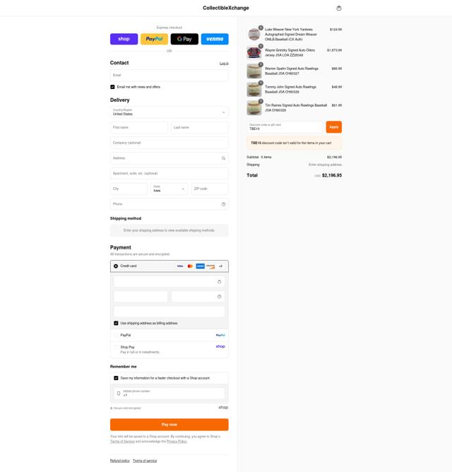 CollectibleXchange checkout page showing CollectibleXchange coupon code box | Screenshot taken by SimplyCodes community member on Sep 4, 2025