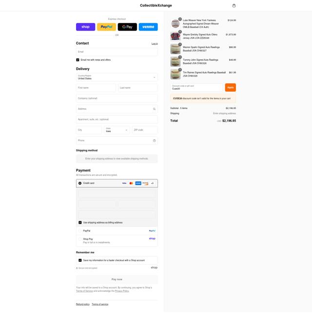 CollectibleXchange checkout page showing CollectibleXchange coupon code box | Screenshot taken by SimplyCodes community member on Sep 8, 2025