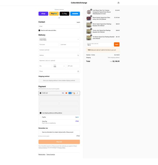 CollectibleXchange checkout page showing CollectibleXchange coupon code box | Screenshot taken by SimplyCodes community member on Sep 8, 2025
