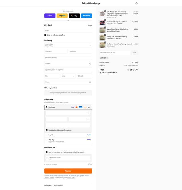 CollectibleXchange checkout page showing CollectibleXchange coupon code box | Screenshot taken by SimplyCodes community member on Sep 4, 2025
