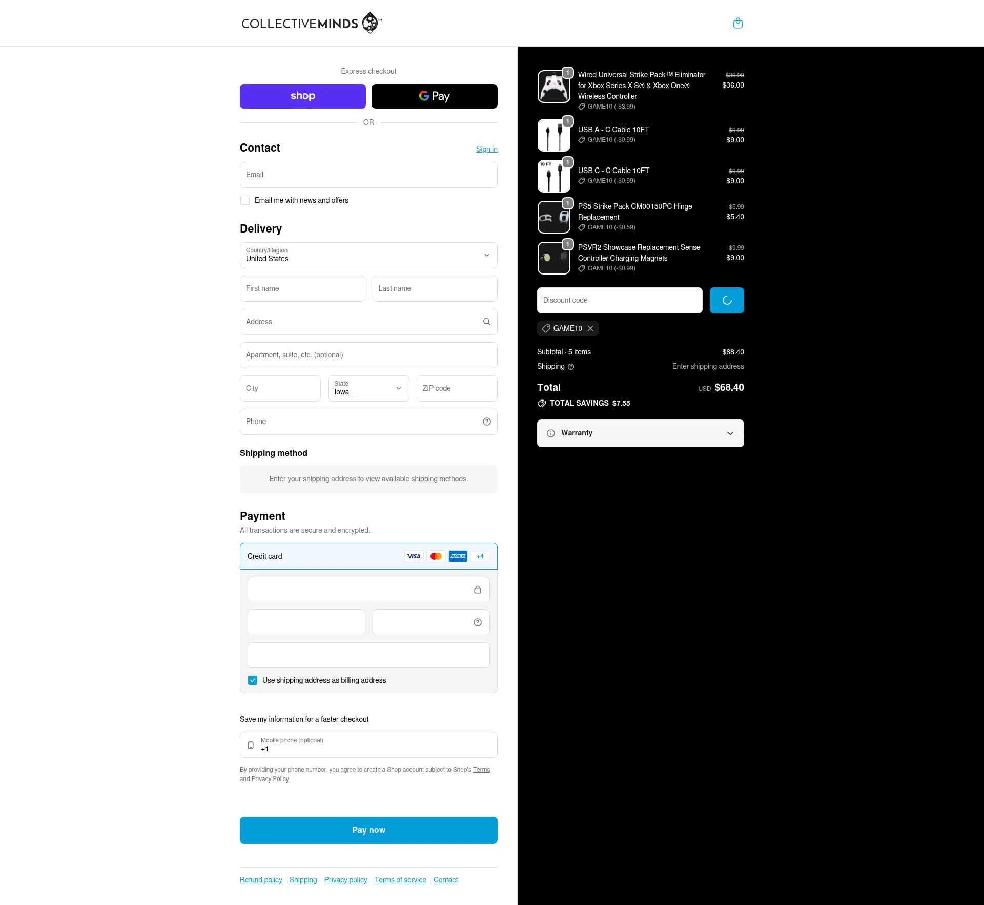 Collective Minds Store checkout page showing Collective Minds Store discount code box | Screenshot taken by SimplyCodes community member on Feb 8, 2026