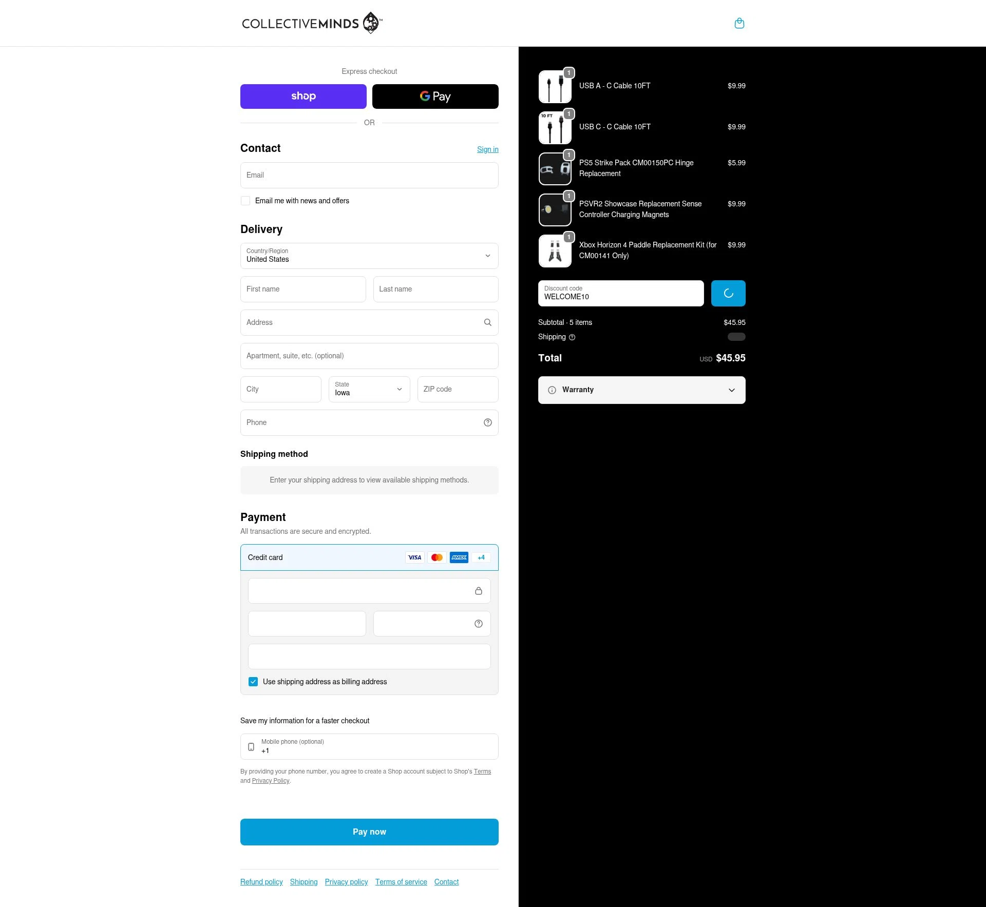Collective Minds Store checkout page showing Collective Minds Store discount code box | Screenshot taken by SimplyCodes community member on Feb 5, 2026
