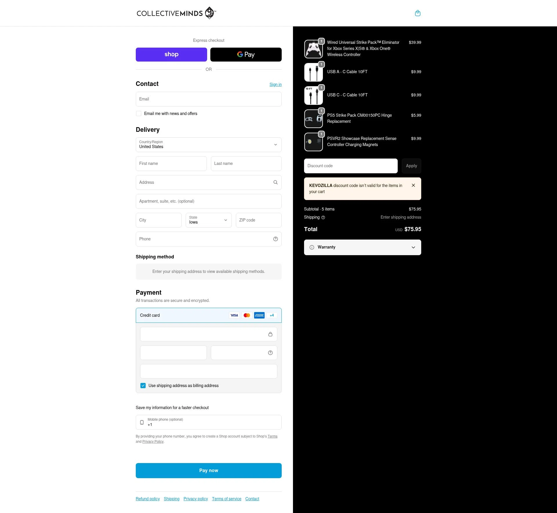 Collective Minds Store checkout page showing Collective Minds Store discount code box | Screenshot taken by SimplyCodes community member on Feb 10, 2026