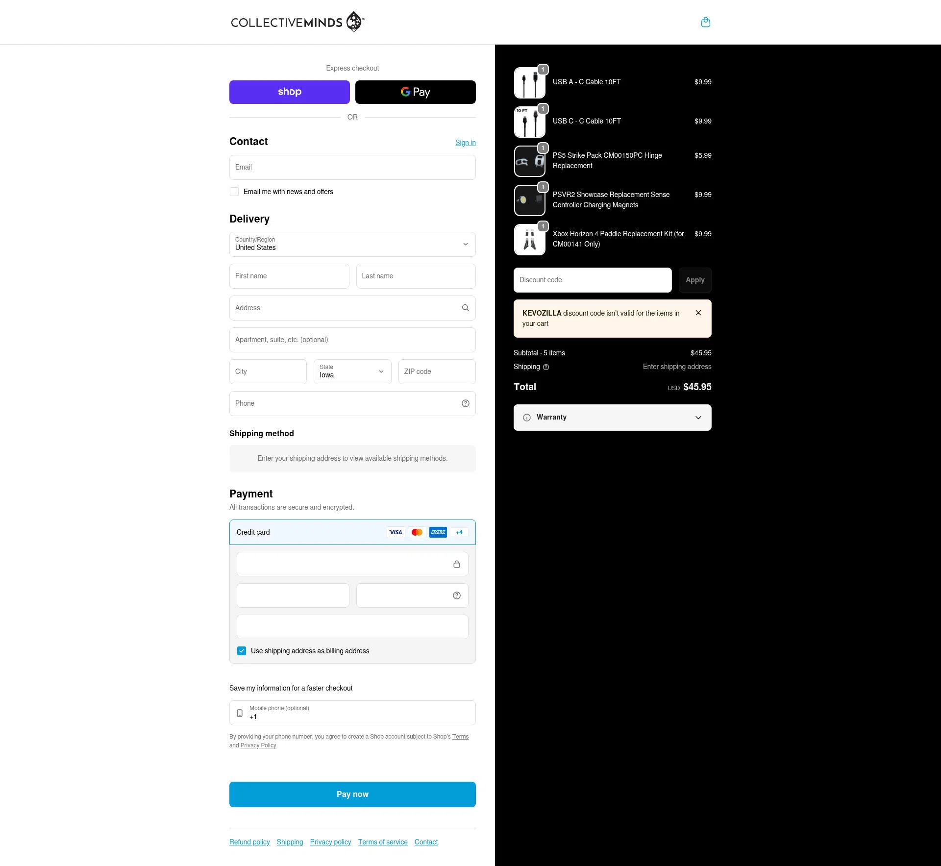 Collective Minds Store checkout page showing Collective Minds Store discount code box | Screenshot taken by SimplyCodes community member on Feb 5, 2026