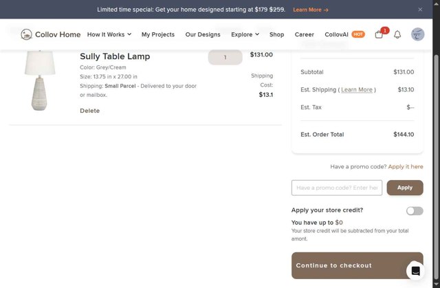 Collov checkout page showing Collov promo code box | Screenshot taken by SimplyCodes community member on Aug 8, 2025