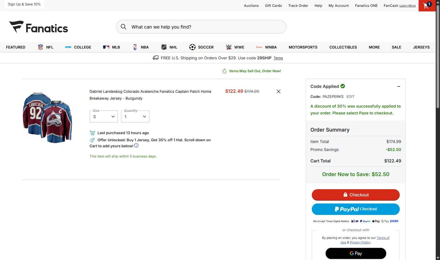 Colorado Avalanche checkout page showing Colorado Avalanche promo code box | Screenshot taken by SimplyCodes community member on Feb 18, 2026