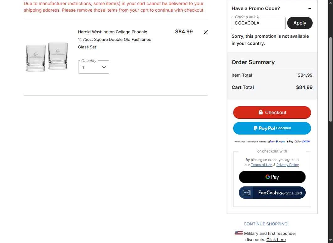 Colorado Avalanche checkout page showing Colorado Avalanche promo code box | Screenshot taken by SimplyCodes community member on Feb 12, 2026