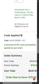 ATLUTD2026 coupon verification screenshot