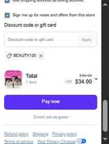 beauty120 coupon verification screenshot