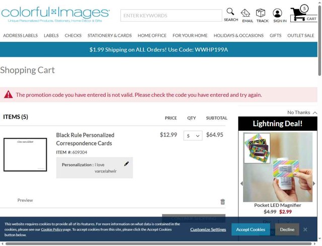 Colorful Images checkout page showing Colorful Images coupon code box | Screenshot taken by SimplyCodes community member on Sep 6, 2025