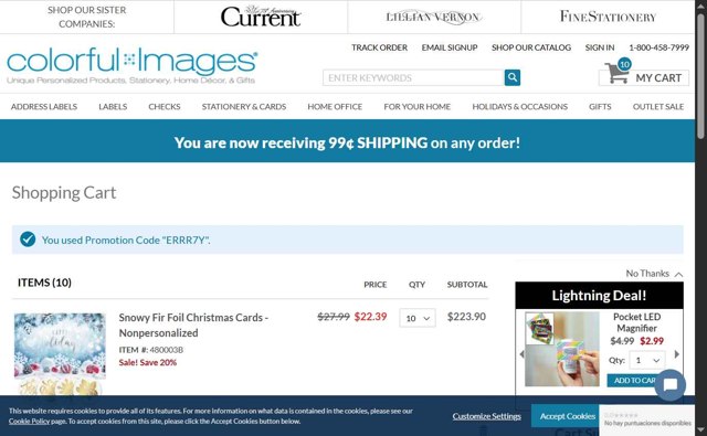 Colorful Images checkout page showing Colorful Images coupon code box | Screenshot taken by SimplyCodes community member on Aug 18, 2025