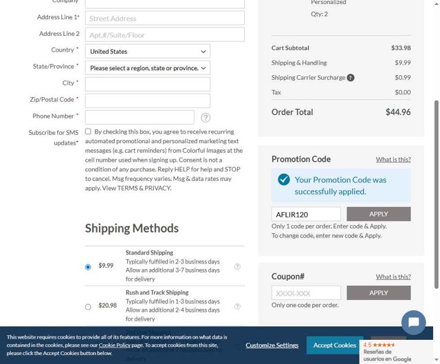 Colorful Images checkout page showing Colorful Images coupon code box | Screenshot taken by SimplyCodes community member on Aug 26, 2025