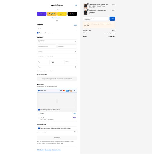 Colorfulkoala checkout page showing Colorfulkoala discount code box | Screenshot taken by SimplyCodes community member on Aug 29, 2025