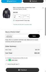 Columbus Blue Jackets Shop coupon verification screenshot