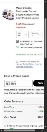 NHL39FS coupon verification screenshot