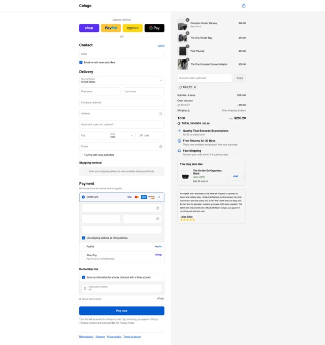 Colugo checkout page showing Colugo discount code box | Screenshot taken by SimplyCodes community member on Sep 6, 2025
