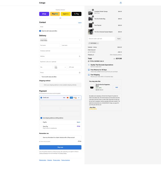 Colugo checkout page showing Colugo discount code box | Screenshot taken by SimplyCodes community member on Sep 6, 2025