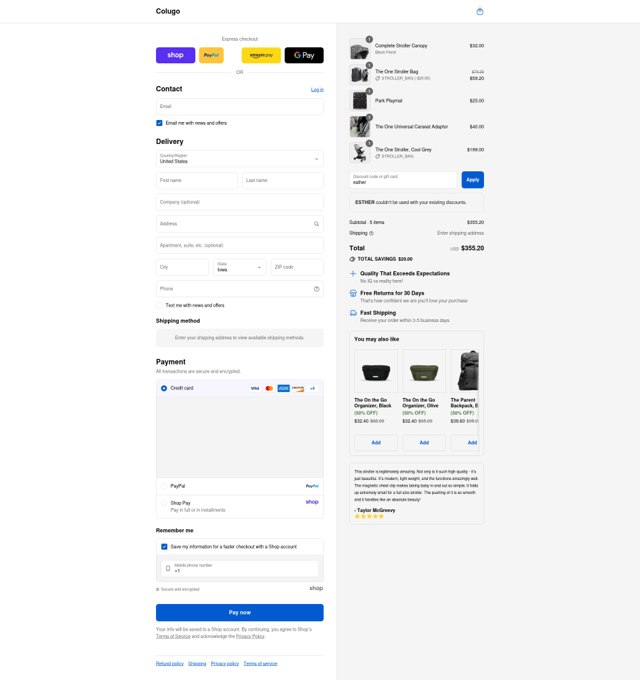 Colugo checkout page showing Colugo discount code box | Screenshot taken by SimplyCodes community member on Sep 2, 2025