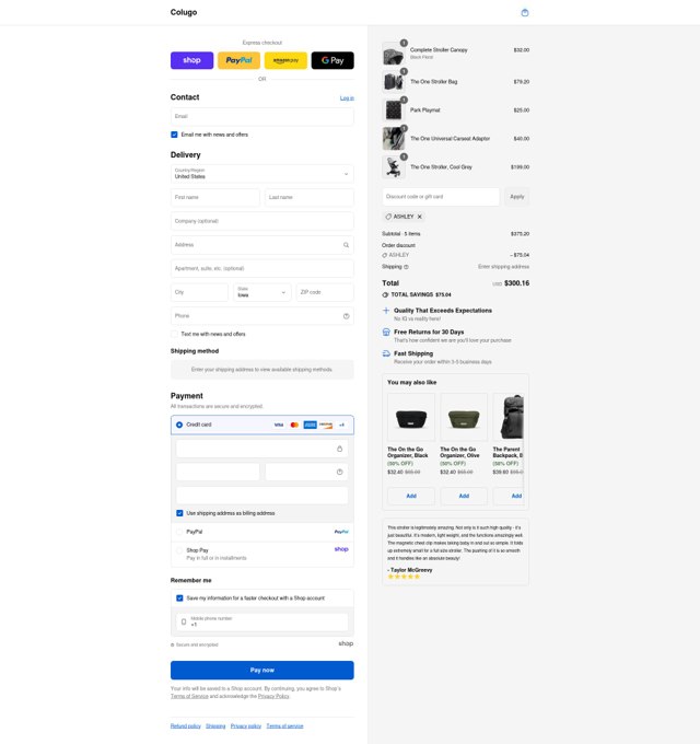 Colugo checkout page showing Colugo discount code box | Screenshot taken by SimplyCodes community member on Sep 2, 2025
