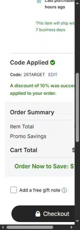 26TARGET coupon verification screenshot