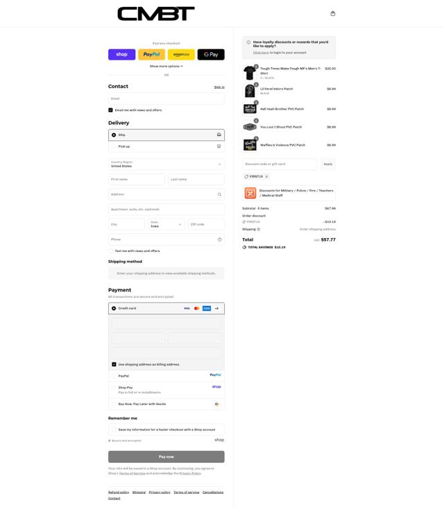 Combat Iron Apparel checkout page showing Combat Iron Apparel discount code box | Screenshot taken by SimplyCodes community member on Sep 14, 2025