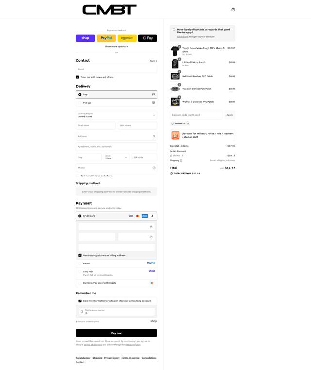 Combat Iron Apparel checkout page showing Combat Iron Apparel discount code box | Screenshot taken by SimplyCodes community member on Sep 14, 2025